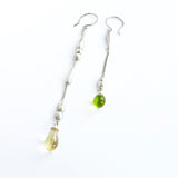 Change, UNIQUE Ear pendants in silver & green glass