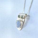 Friend pendant in Silver with Chalcedony and Pyrite stones.